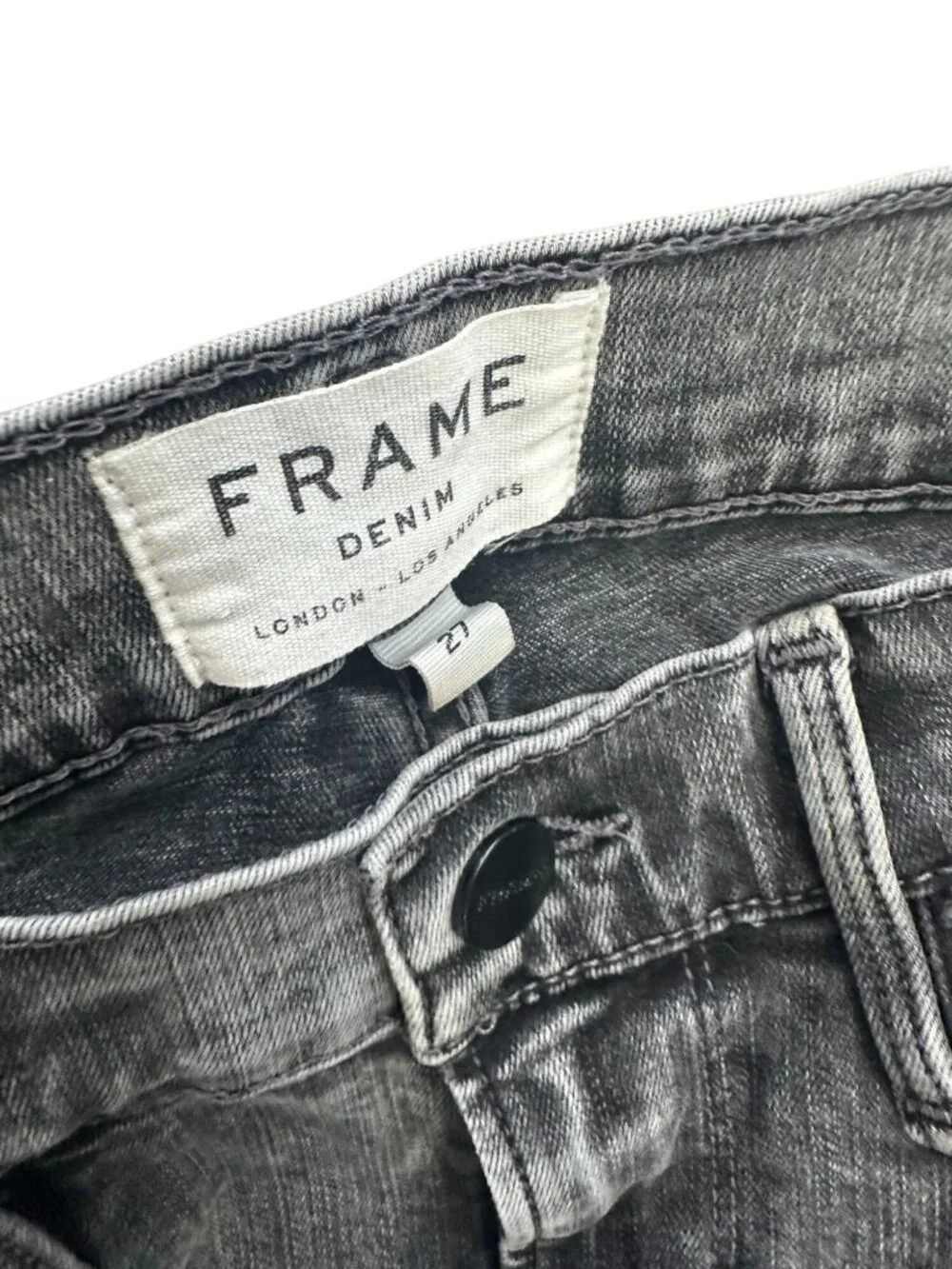 FRAME Black Gray Wash Le Skinny de Jeanne Frayed Ankle  Jeans Size 27 - Picture 6 of 8